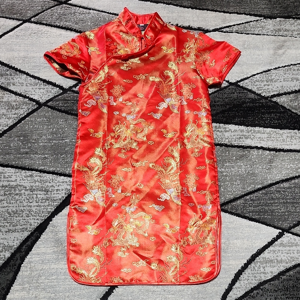GIRLS TRADITIONAL CHINESE QIPAO/CHEONGSAM RED & GOLD DRAGON DRESS